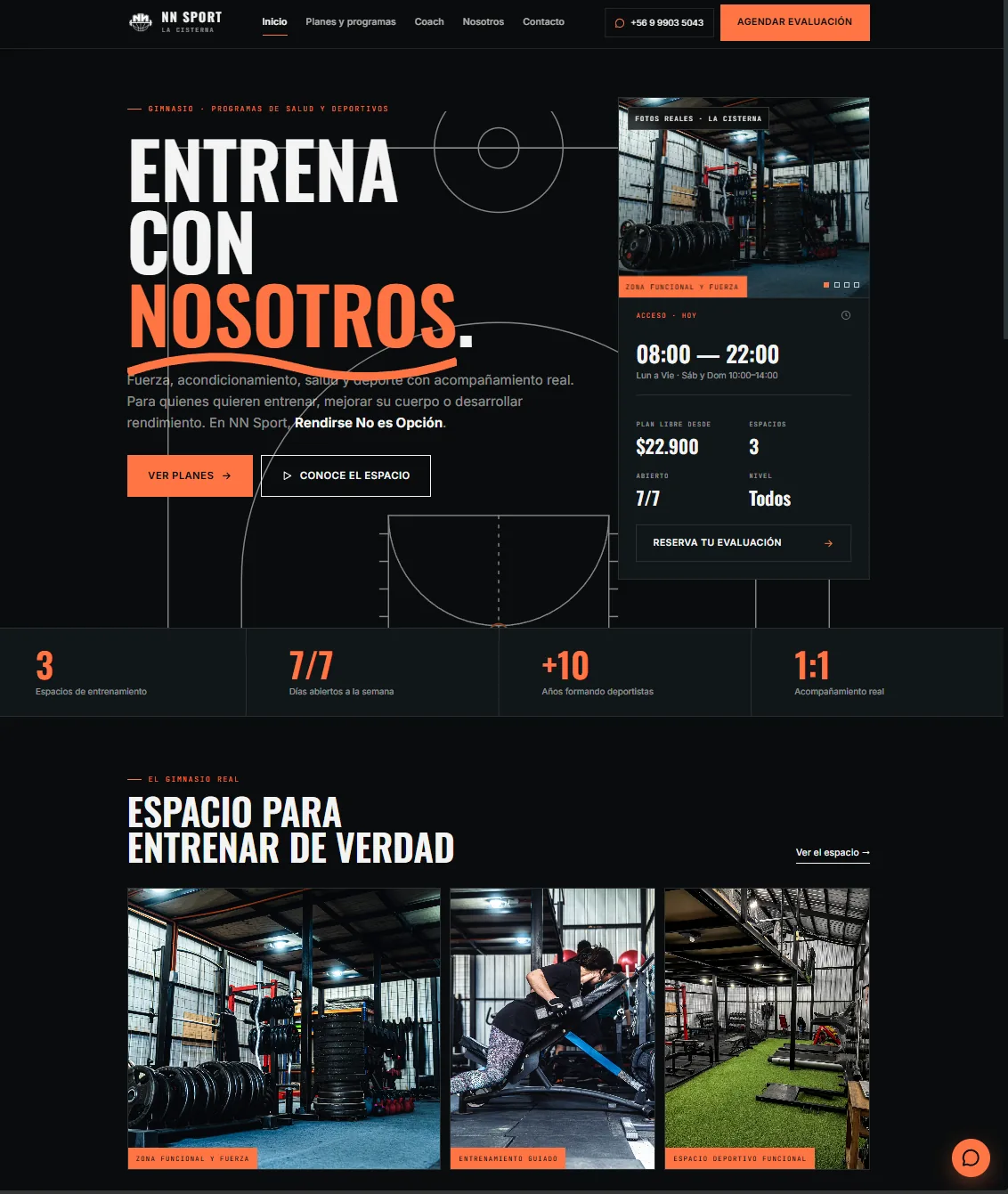 Landing de conversión construida para NN Sport con oferta, programas y CTA de matrícula